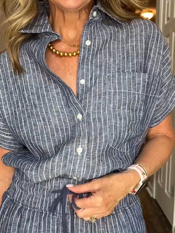 ⏰ LAST DAY SAVE 50% 💥Cotton Linen Striped Classic Pocket Shirt Set(Buy 2 Free Shipping)