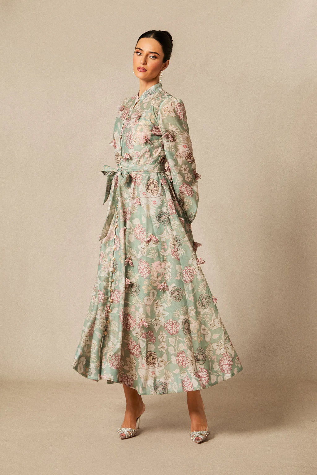 Elia Green Floral Print Long-Sleeved Dress