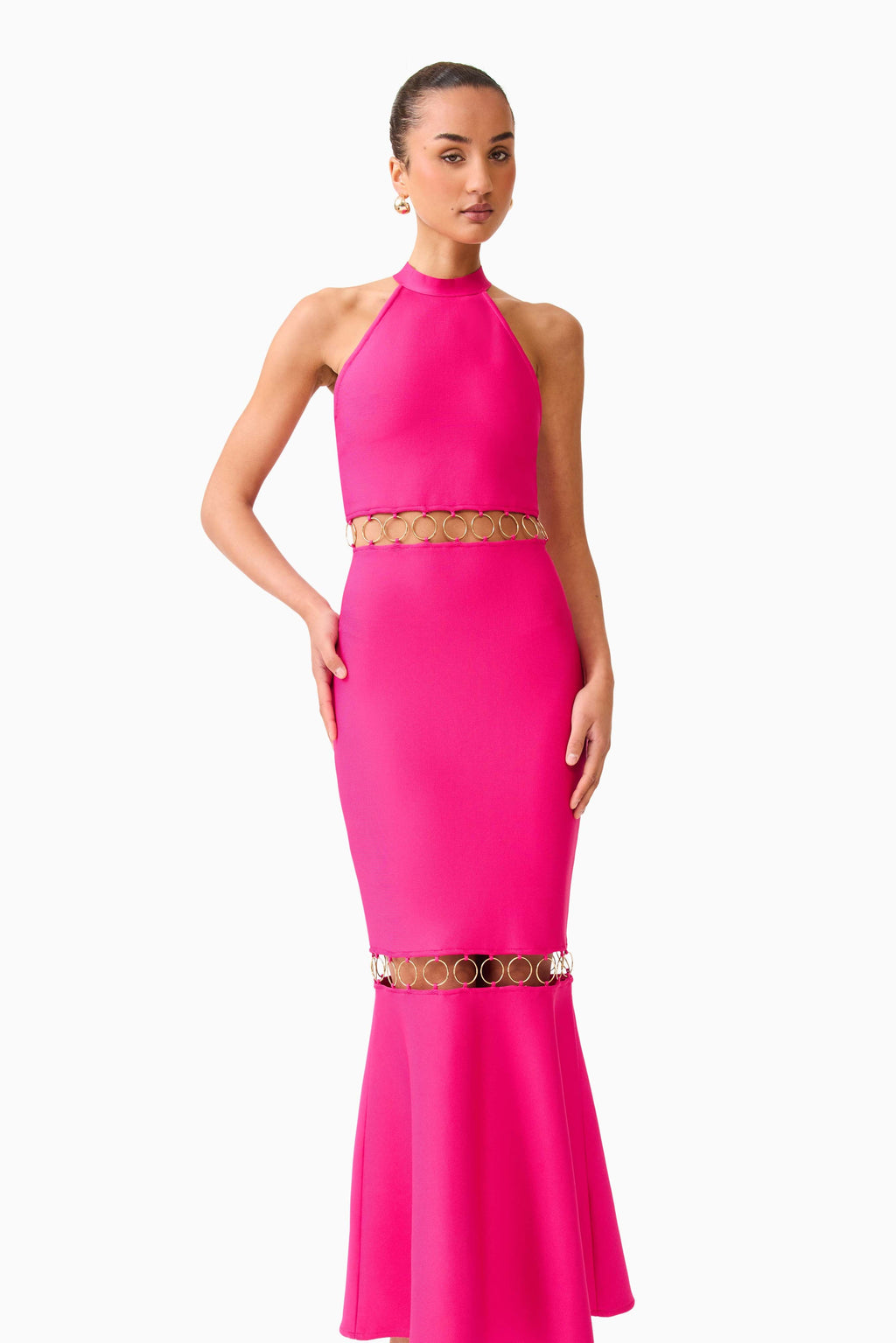 Rhea Pink Halter Neck Cutout Dress