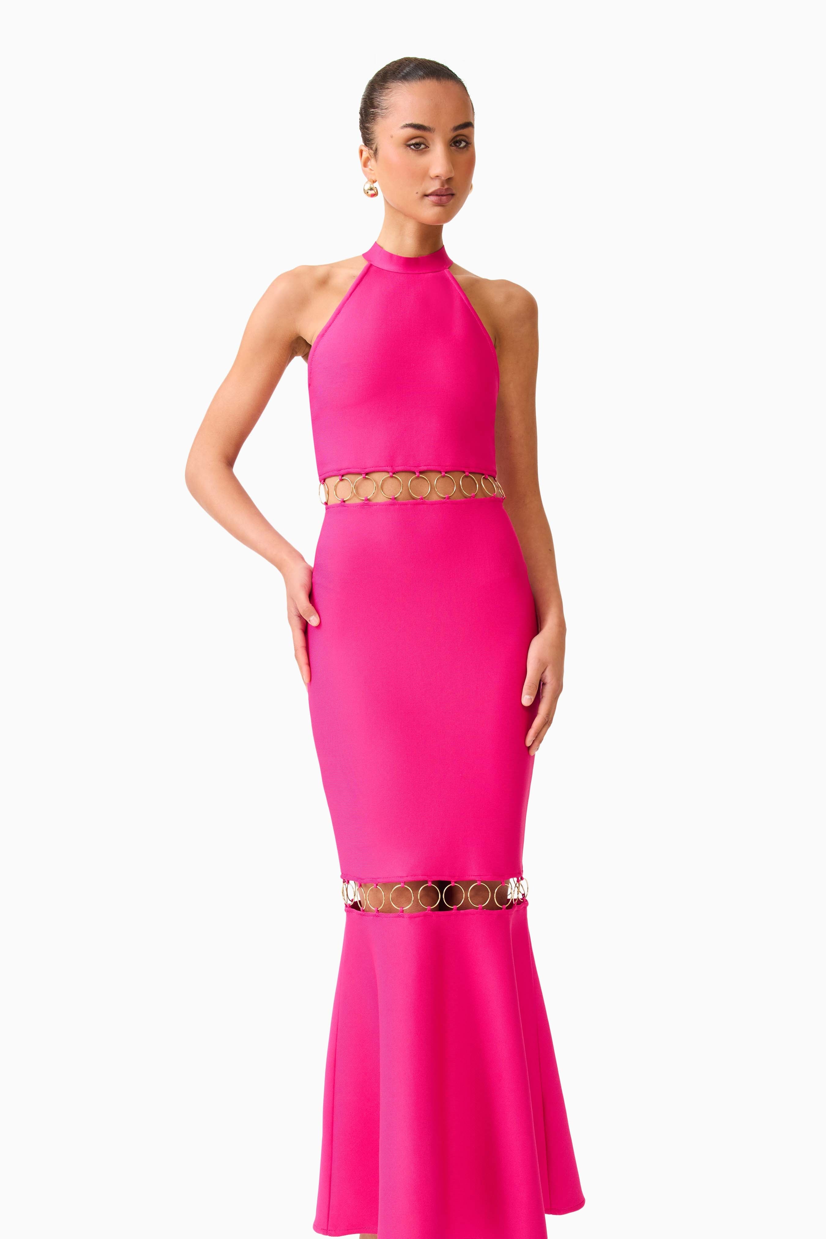 Rhea Pink Halter Neck Cutout Dress