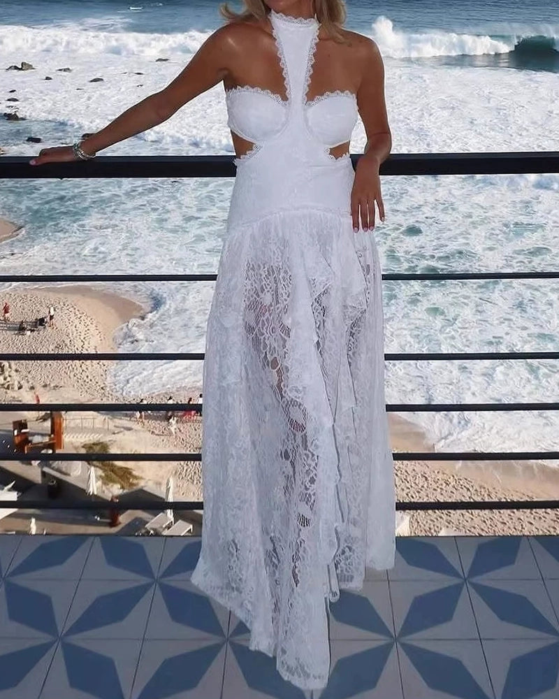 Isla Black Halter Cut-Out Lace Maxi Dress