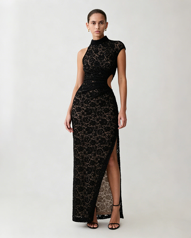 Seraphina Black High Neck Lace Cut-out Dress
