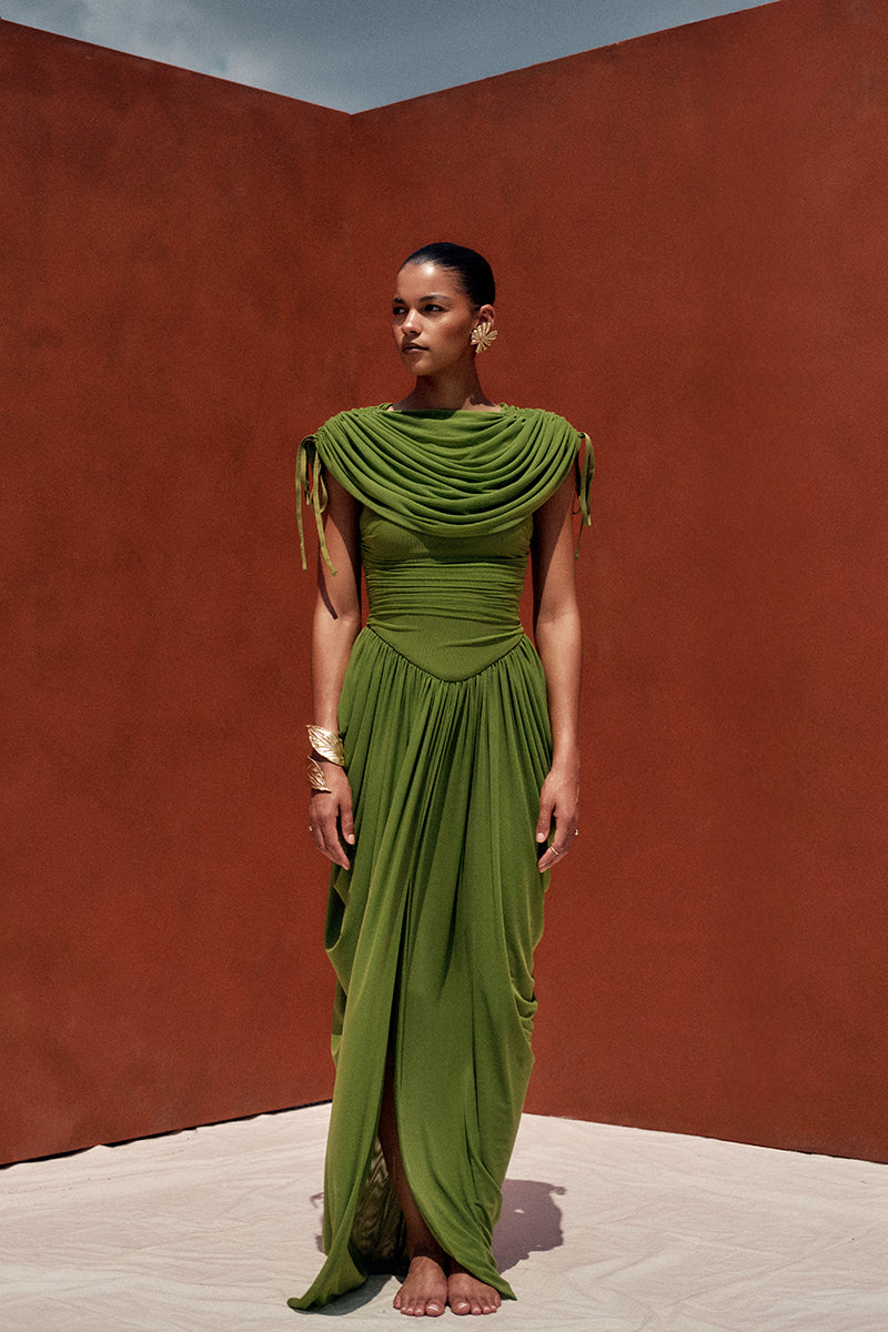 KATU MESH DRESS IN BRIGHT OLIVE