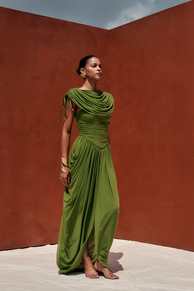 KATU MESH DRESS IN BRIGHT OLIVE