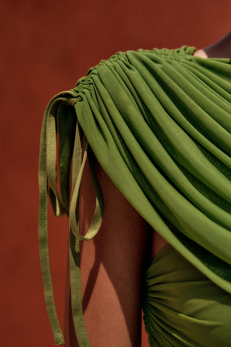 KATU MESH DRESS IN BRIGHT OLIVE