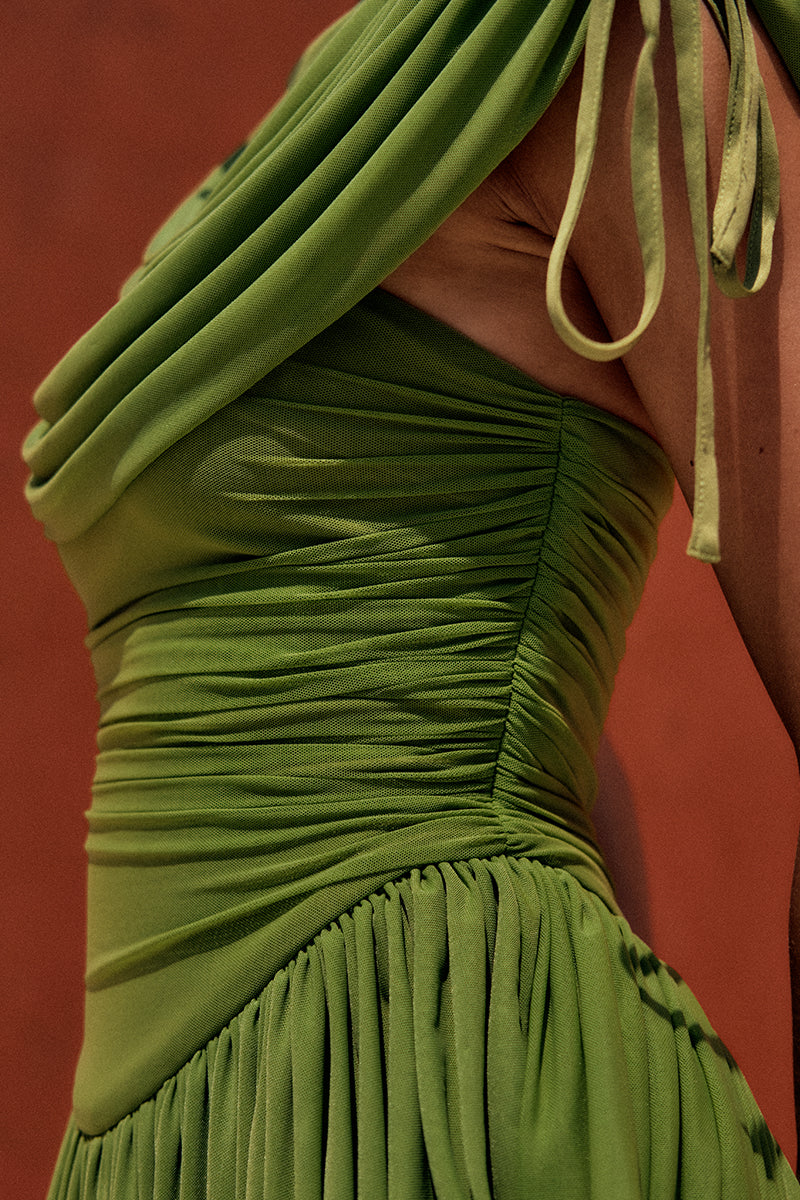 KATU MESH DRESS IN BRIGHT OLIVE