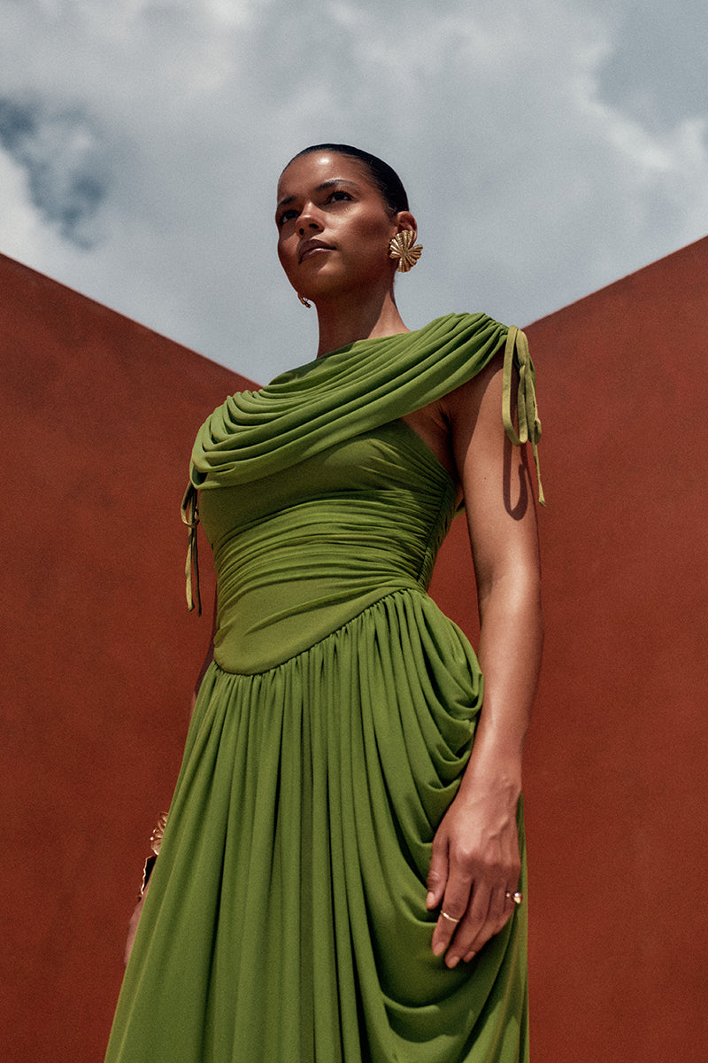 KATU MESH DRESS IN BRIGHT OLIVE