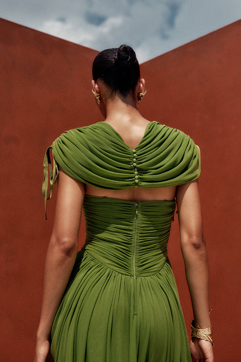 KATU MESH DRESS IN BRIGHT OLIVE