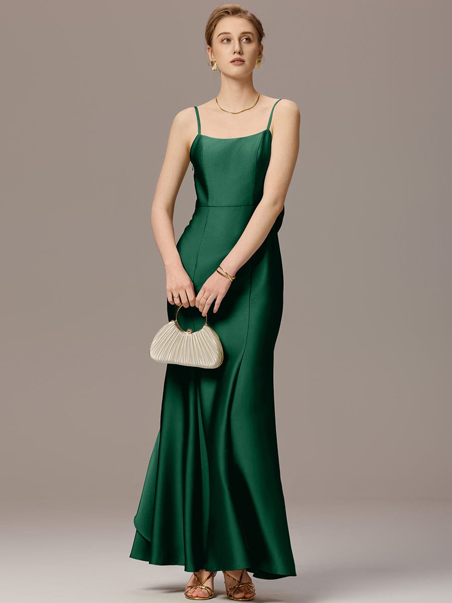 Mermaid Bow Stretch Satin Maxi Bridesmaid Dress