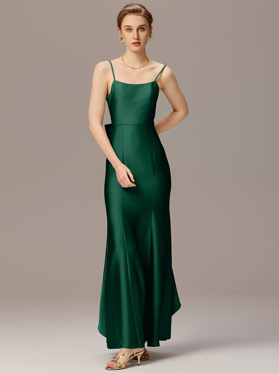 Mermaid Bow Stretch Satin Maxi Bridesmaid Dress