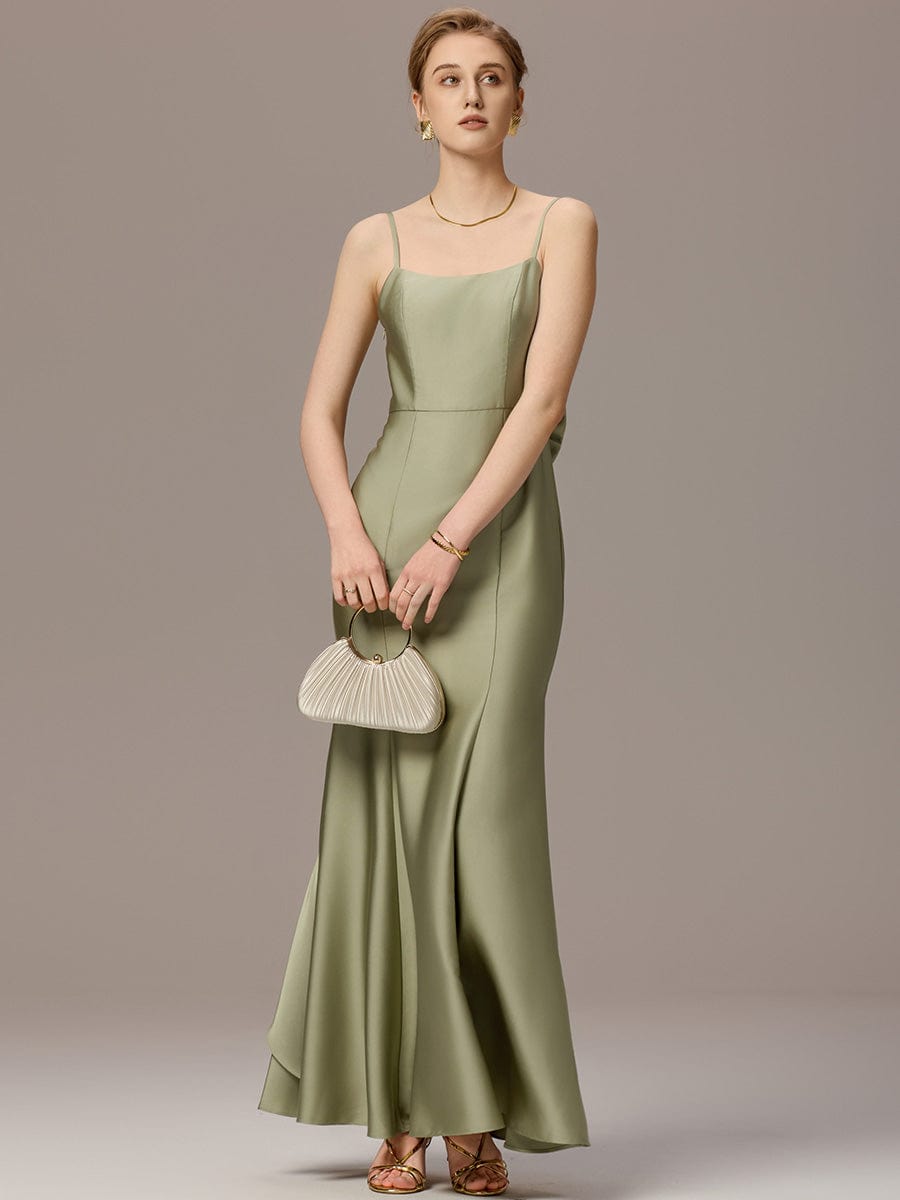 Mermaid Bow Stretch Satin Maxi Bridesmaid Dress