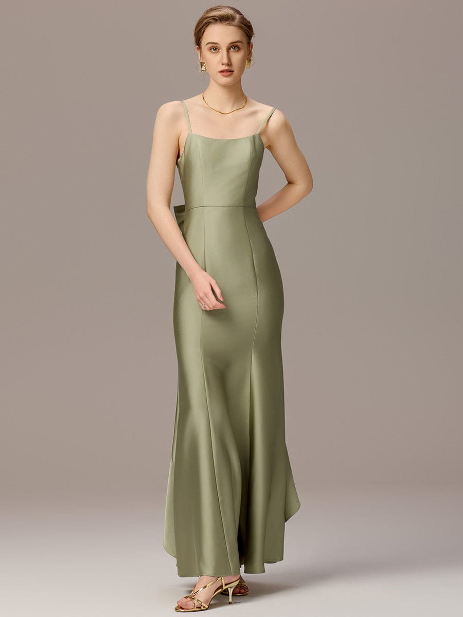 Mermaid Bow Stretch Satin Maxi Bridesmaid Dress