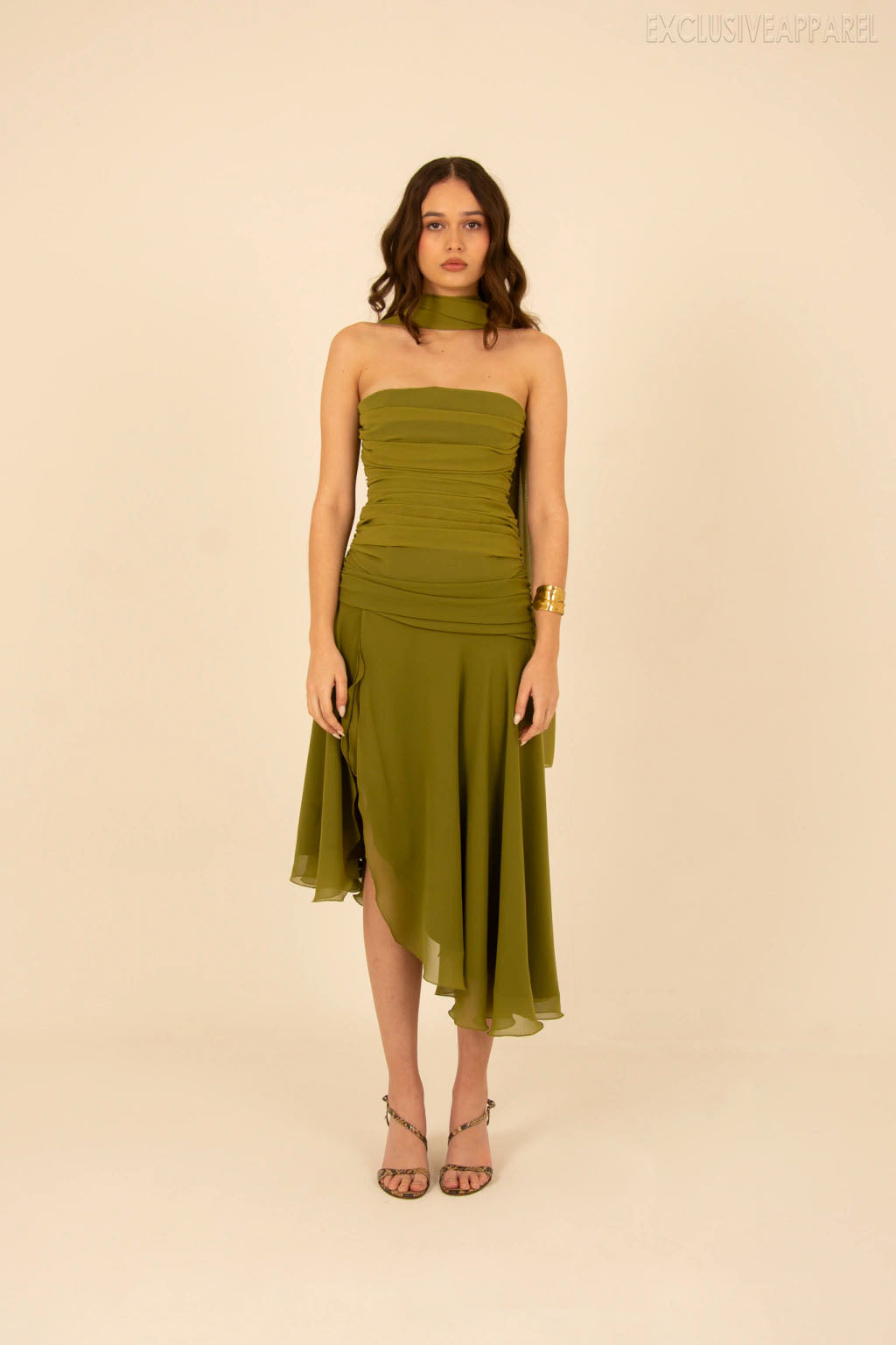 Zaida Green High-necked Irregular Mid-length Dress