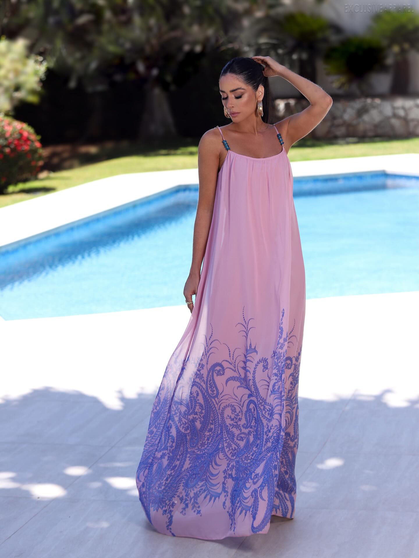 Antonia Purple Striped Braided Print Long Dress