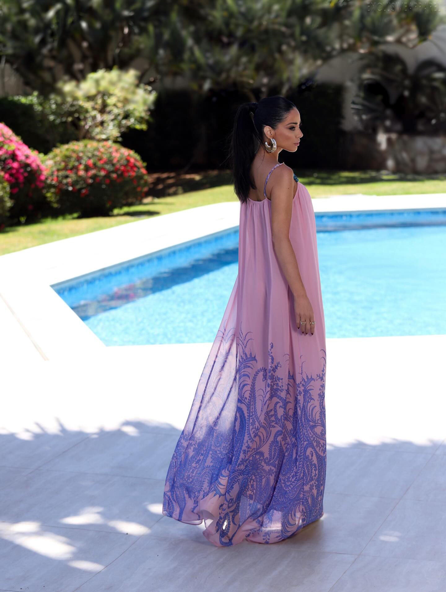 Antonia Purple Striped Braided Print Long Dress