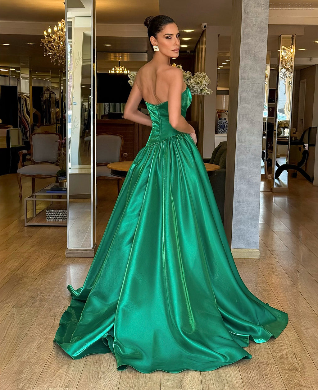 Madeline Green Neckline Slit Floor-Length Dress