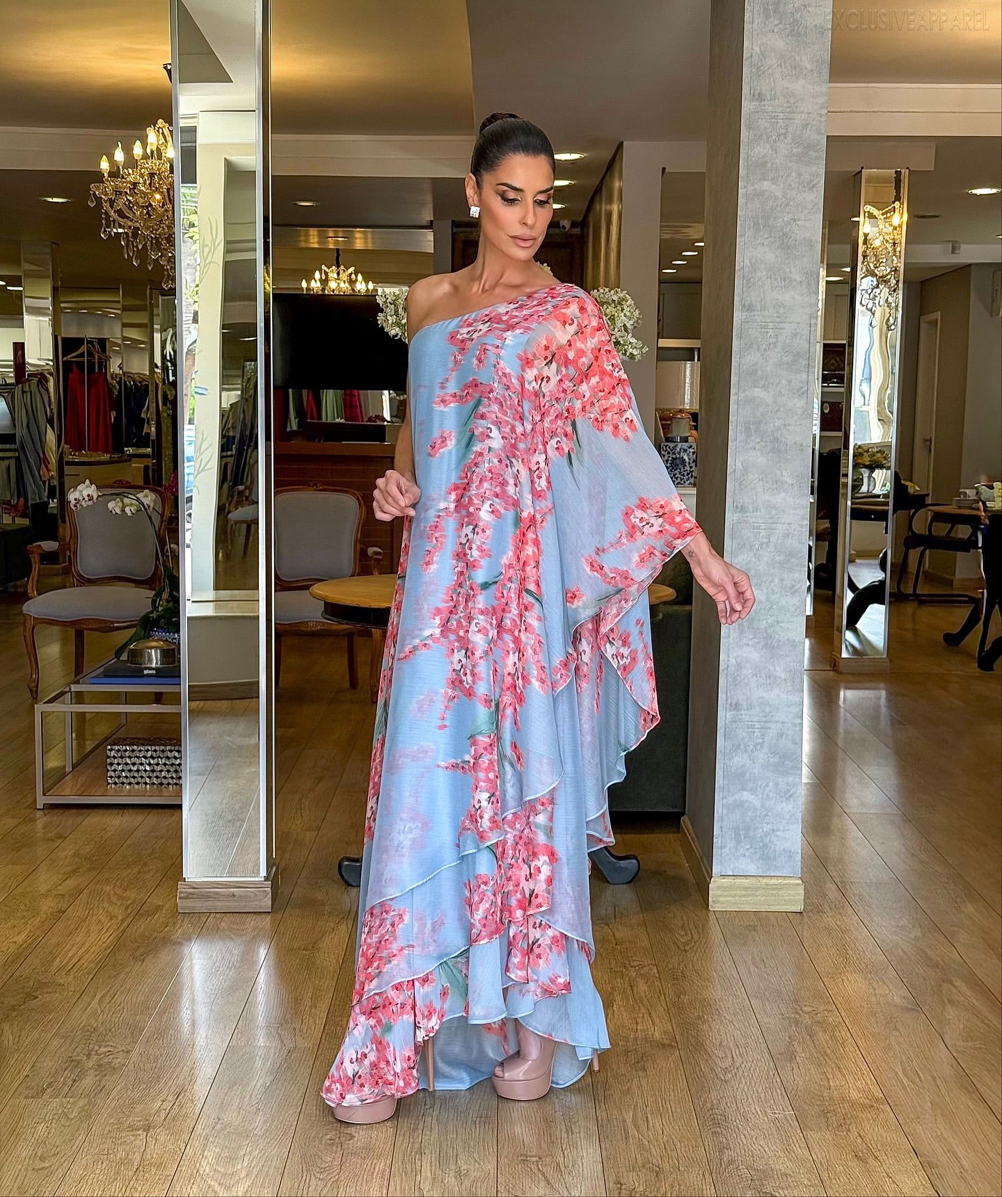 Addison Blue Single-Shoulder Asymmetric Long Dress