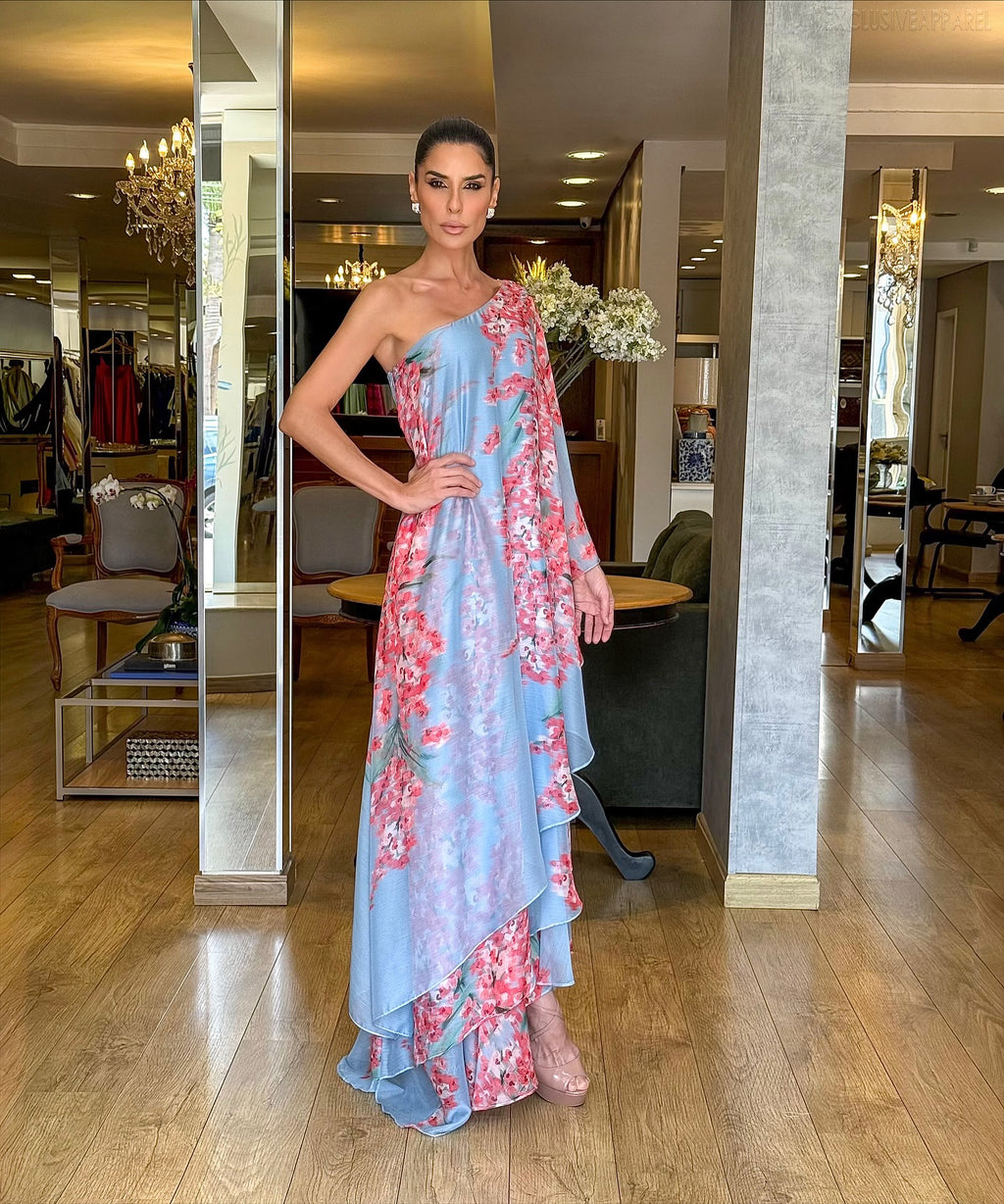 Addison Blue Single-Shoulder Asymmetric Long Dress
