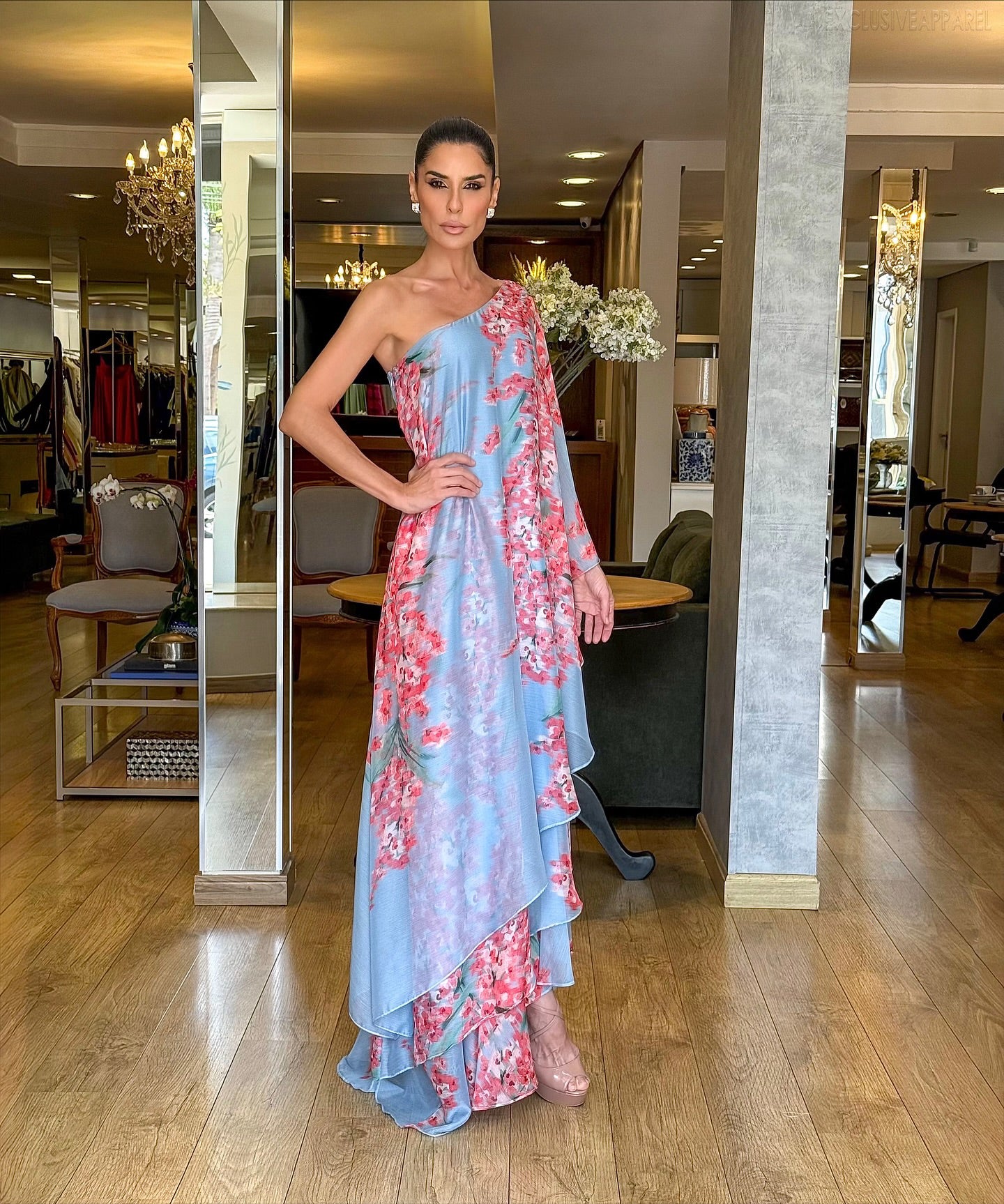 Addison Blue Single-Shoulder Asymmetric Long Dress