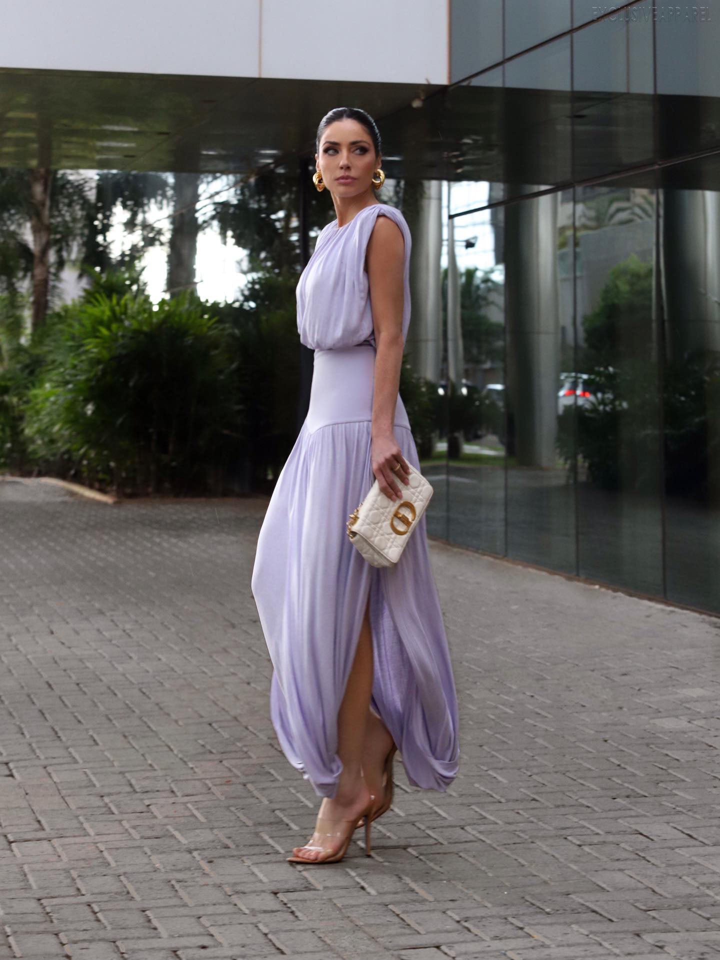 Alondra Purple Sleeveless High-Waisted Slit Long Dress
