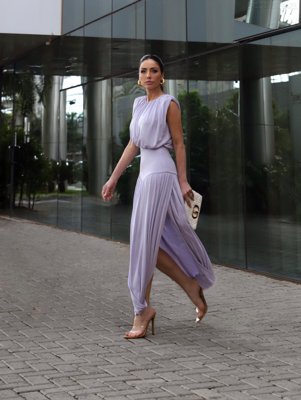 Alondra Purple Sleeveless High-Waisted Slit Long Dress