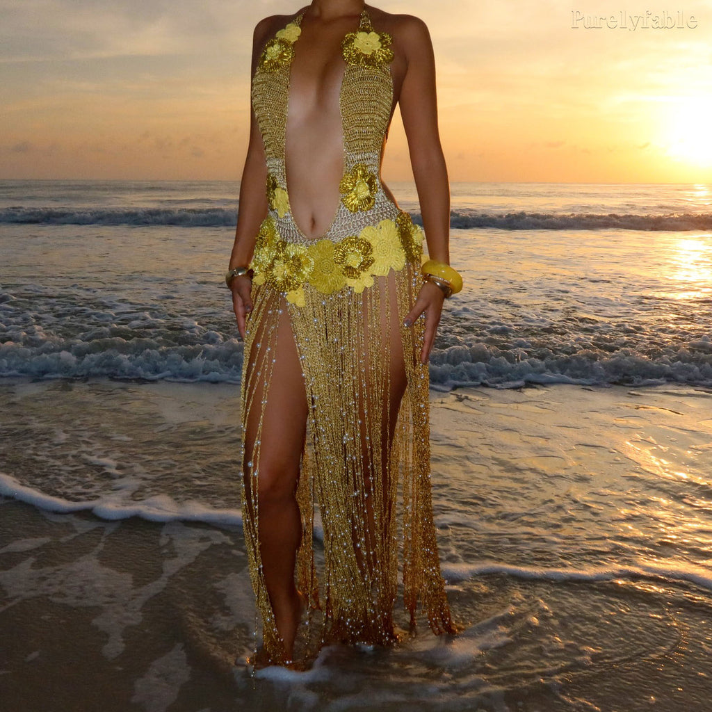 Emanuela Yellow Cut-Out Tassel Dress