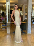 Leah Golden Halter Backless Fringed Dress