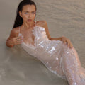Isla White Suspender Low Cut Hip Hugging Dress