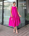 Natalie Rose Red Sleeveless High-necked Frill Mid-Length Dress