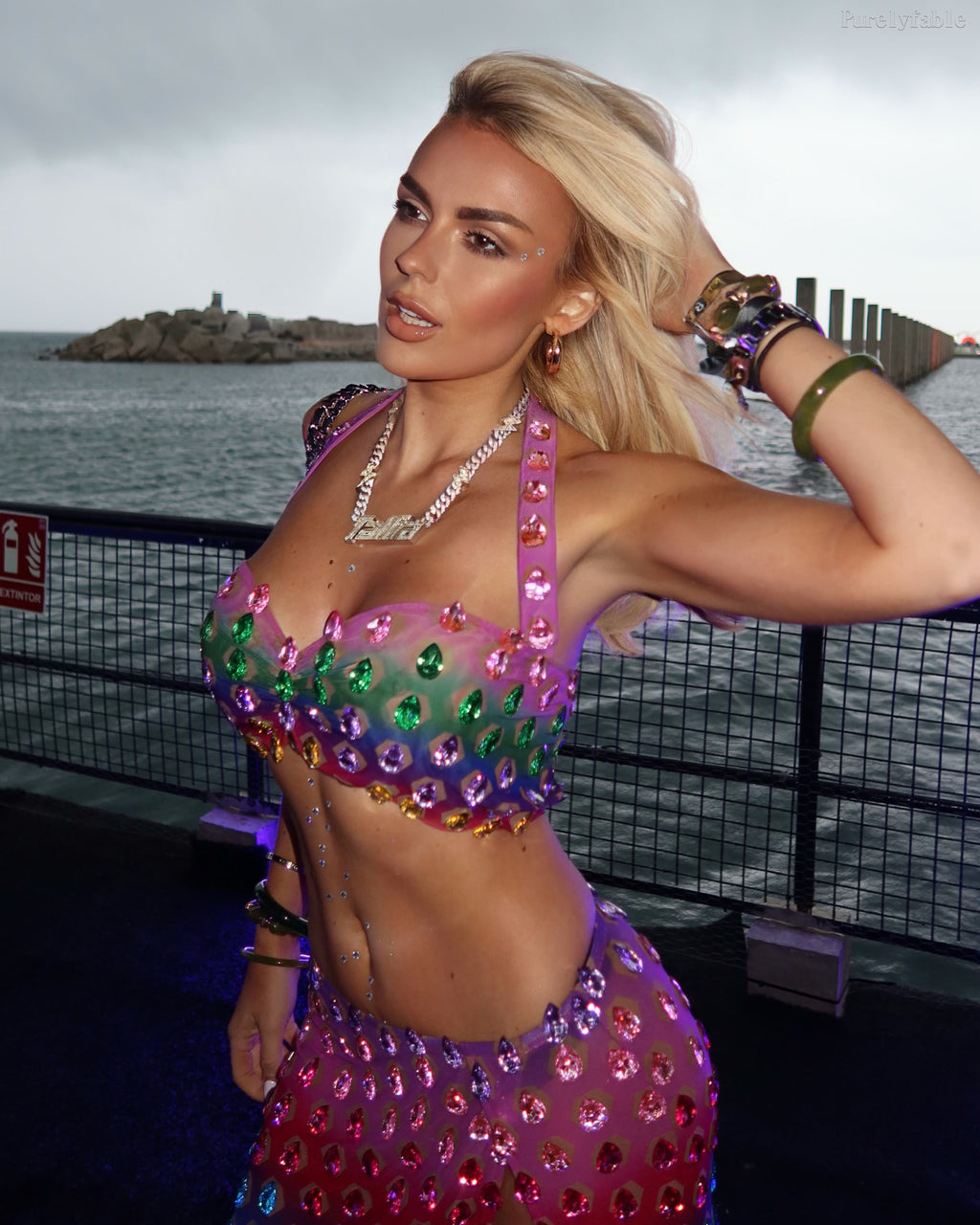 Ada Rhinestone Mini Skirt Set