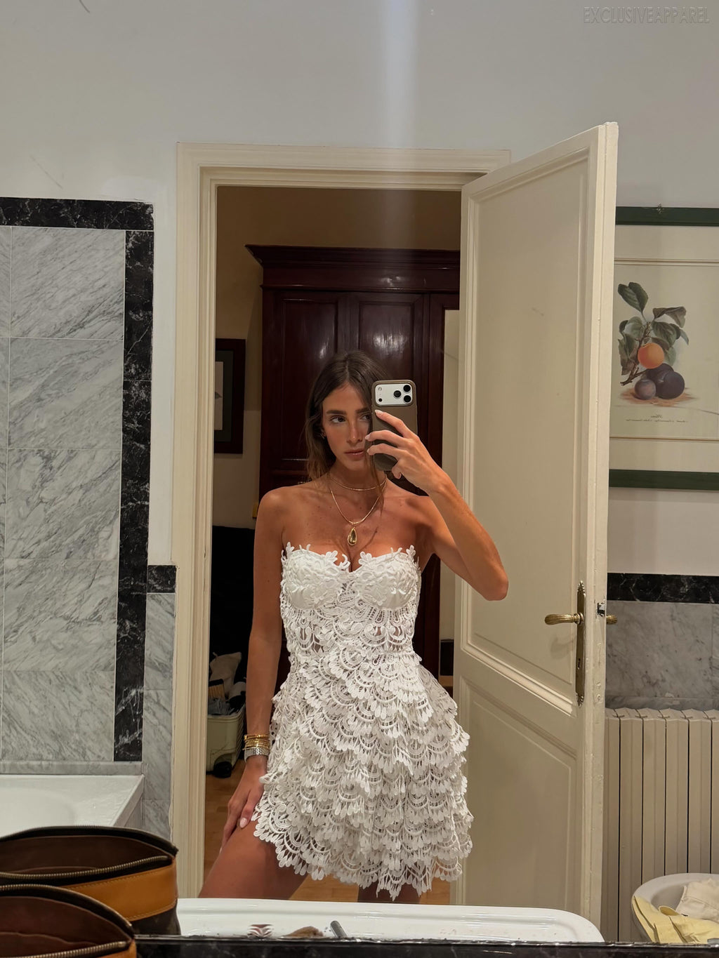 Stella White Strapless Layered Lace Short Dress