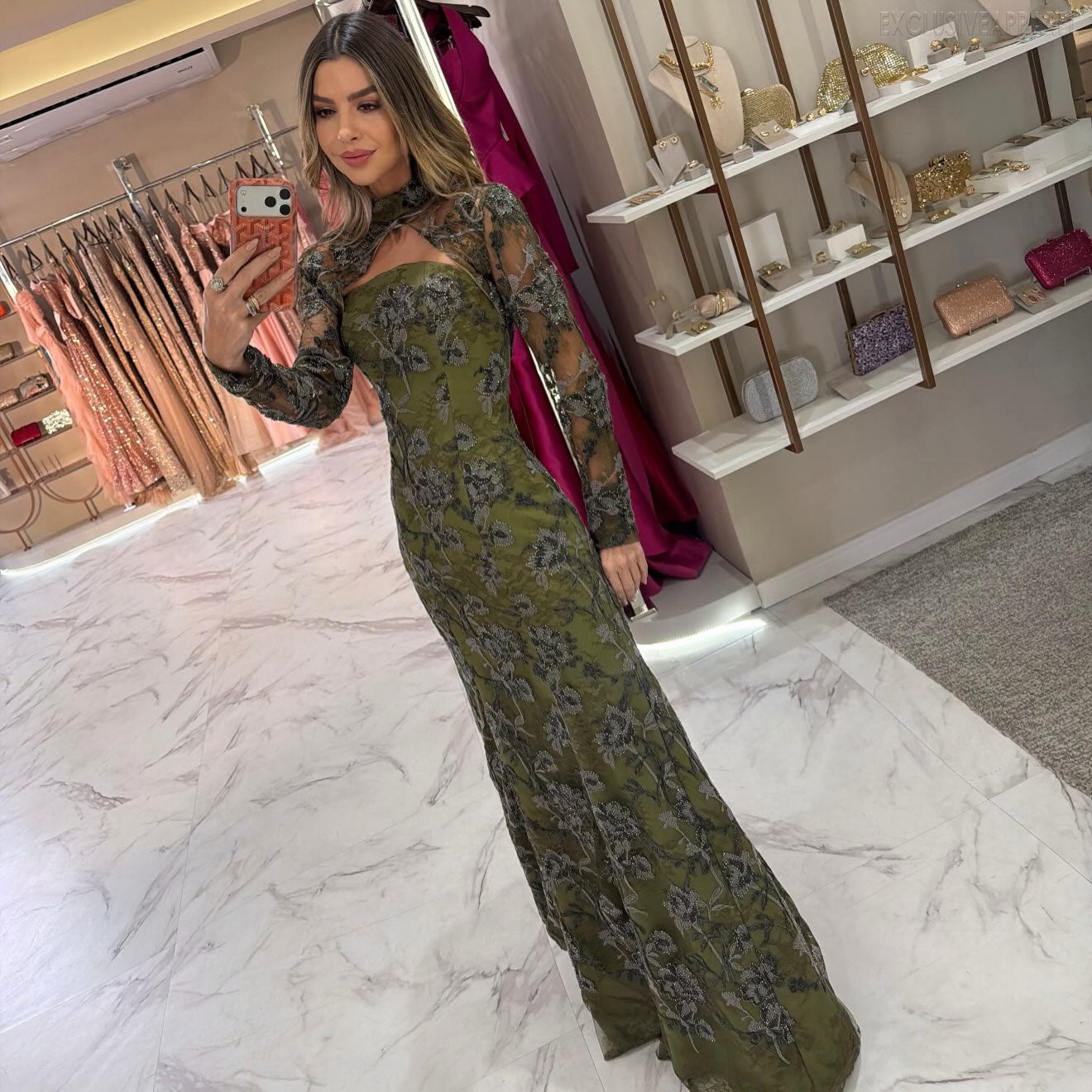 Scarlett Green High-neck Open-Back Fish Tail Dress