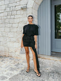 Beatrice Black Large Bow Drop Skirt Two-Piece Set