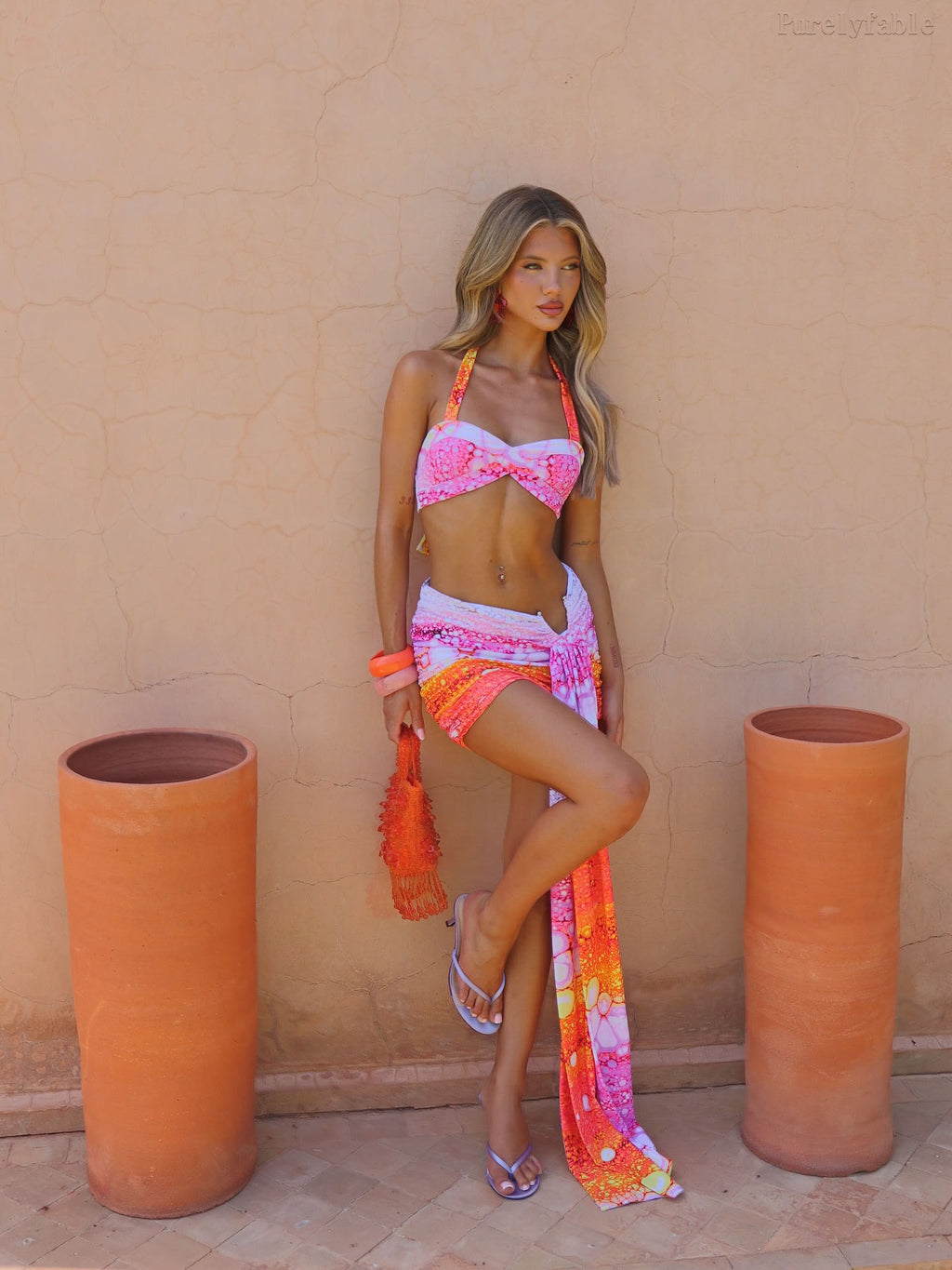 Harper Pink Neck Wrapping Skirt Two Piece Set