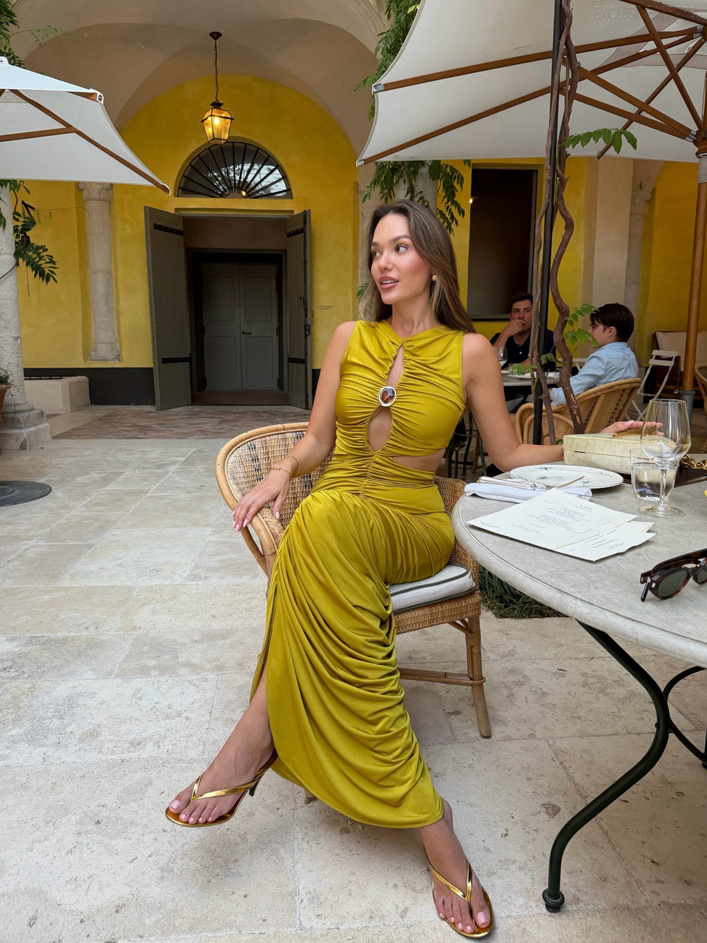 Adelaide Yellow Sleeveless Open-Length Long Dress