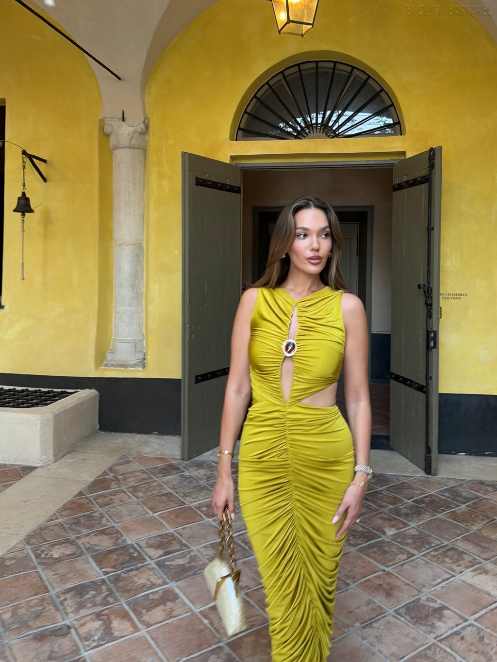 Adelaide Yellow Sleeveless Open-Length Long Dress
