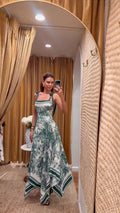 Alora Deep Green-Colored Printed Long Dress