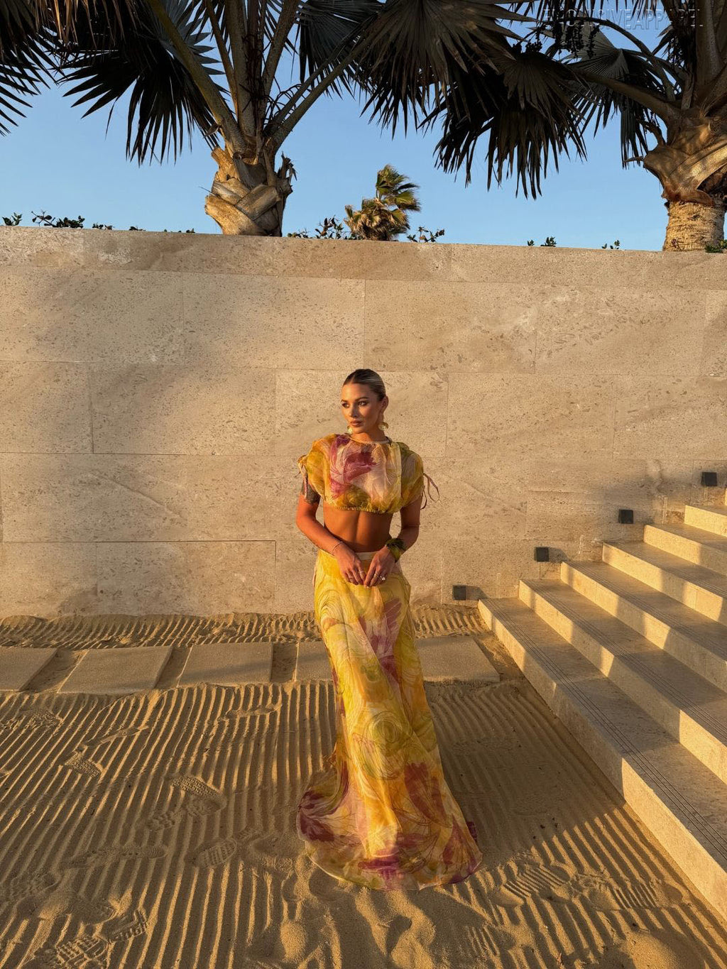 Zephyra Yellow Short-Sleeved Floor-Length Dress Set
