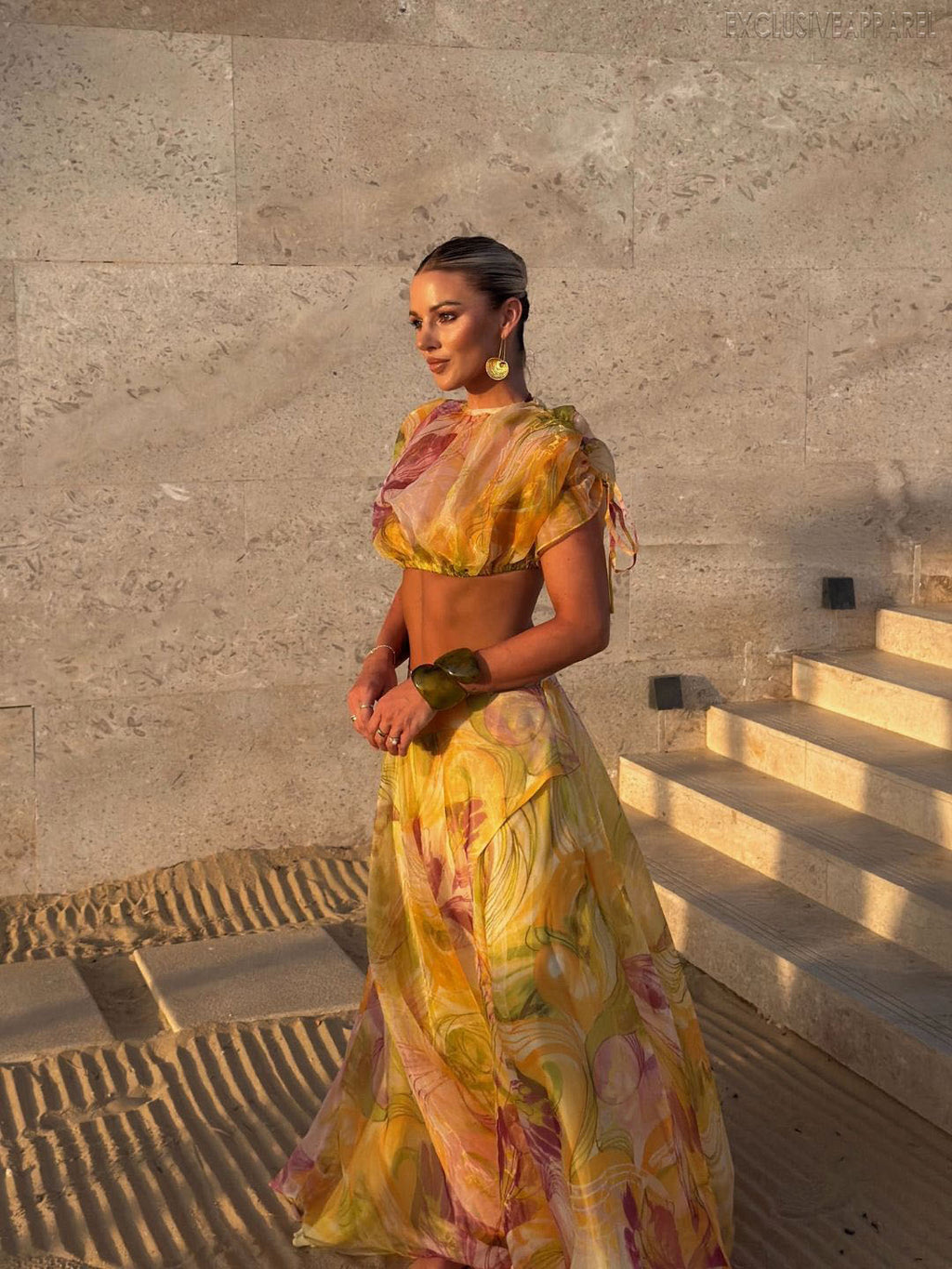 Zephyra Yellow Short-Sleeved Floor-Length Dress Set