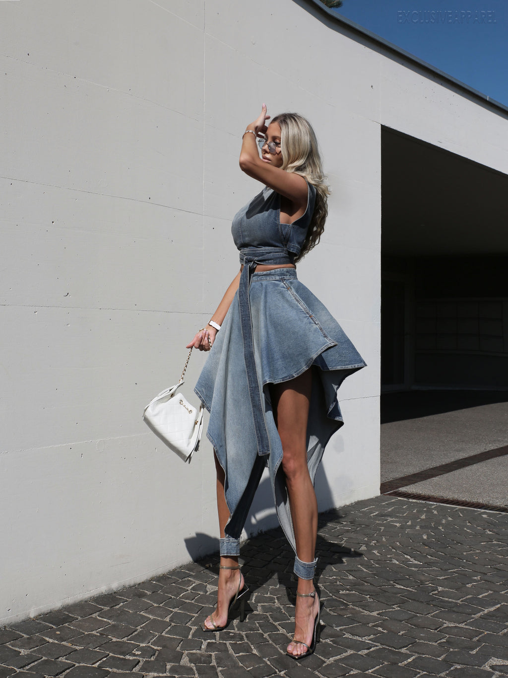 Shaina Blue Sleeveless Irregular Short Skirt Set