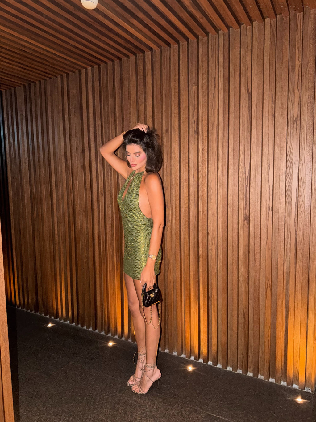 Vespera Green Necklace Keyhole Hollow Short Skirt