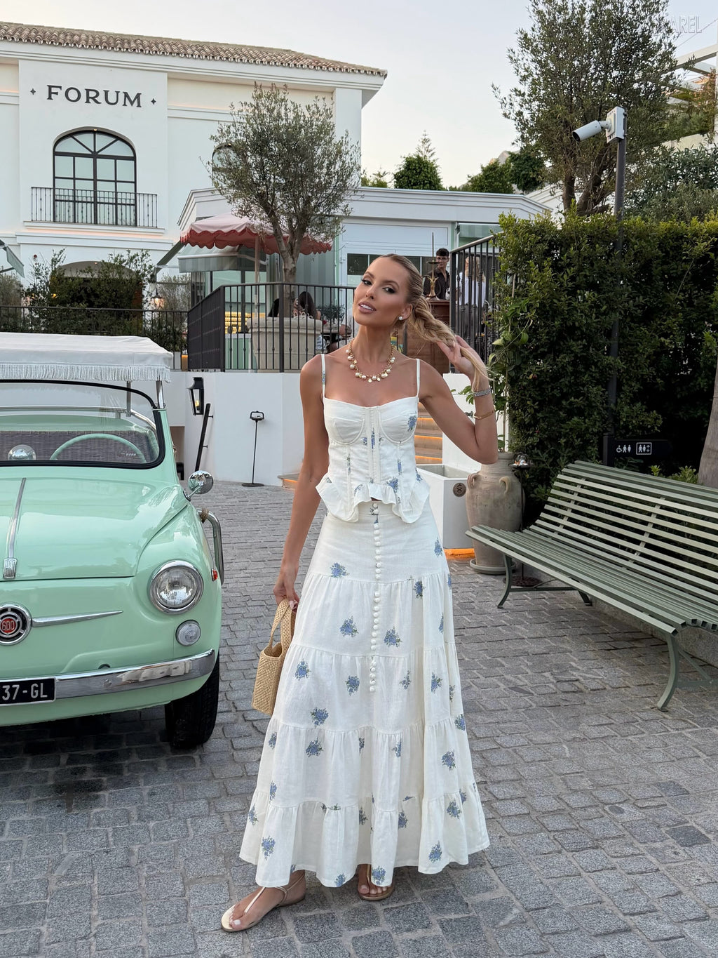 Savannah White Thin Shoulder Strap Long Dress Two-Piece Set