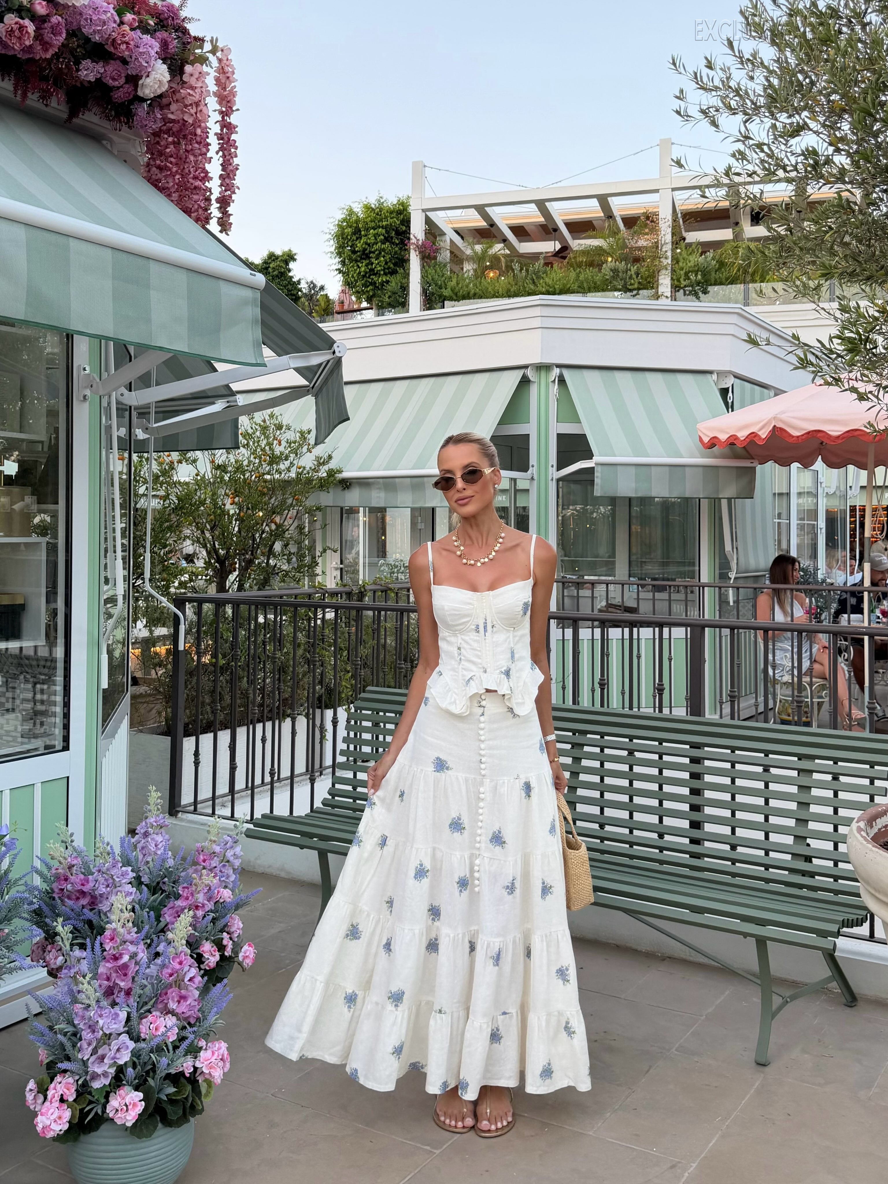 Savannah White Thin Shoulder Strap Long Dress Two-Piece Set