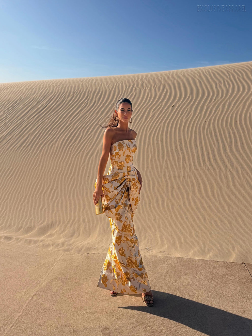 Rose Yellow Camisole Twisted Pleated Long Dress