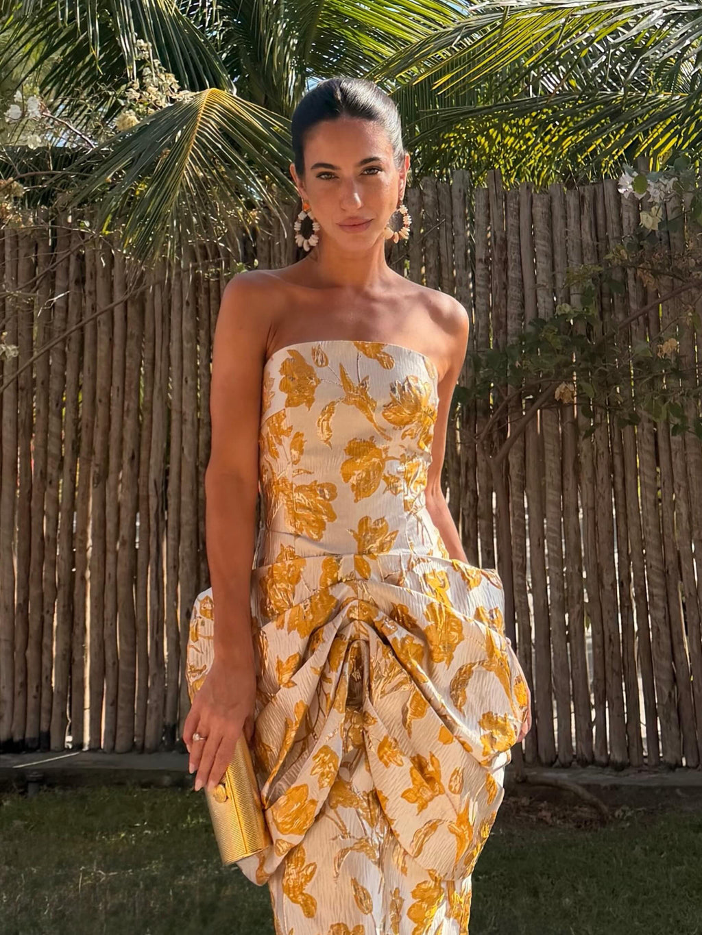 Rose Yellow Camisole Twisted Pleated Long Dress