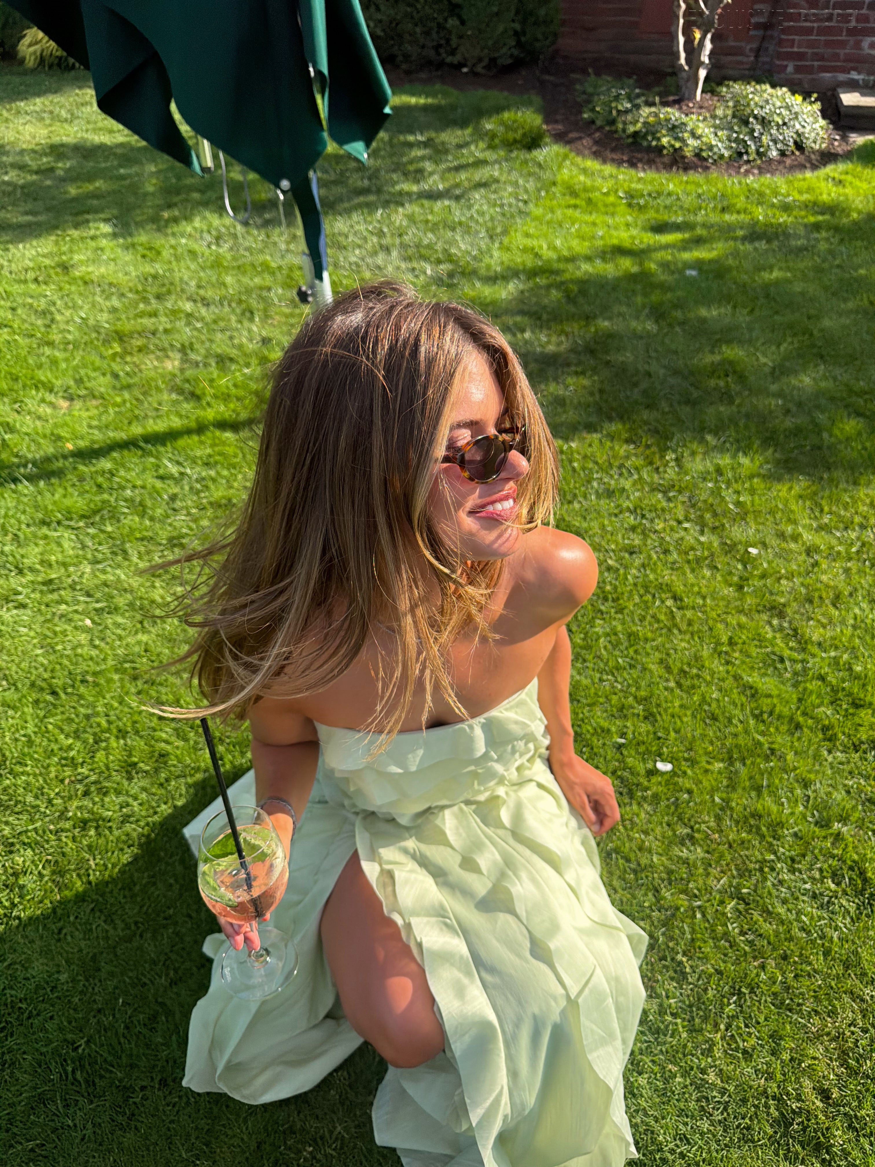 Flora Green Strapless Layered Long Dress