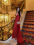Aurora Red Strapless Pleated Long Dress