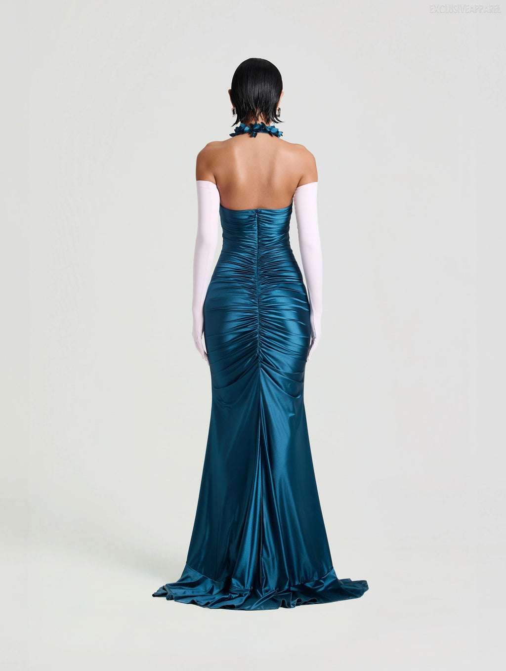 Emilia Deep Blue Neckline Deep V Slit Floor-Length Dress