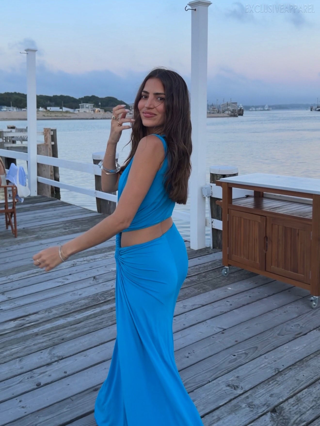 Matilda Blue Sleeveless Deep V Open-Placket Long Dress