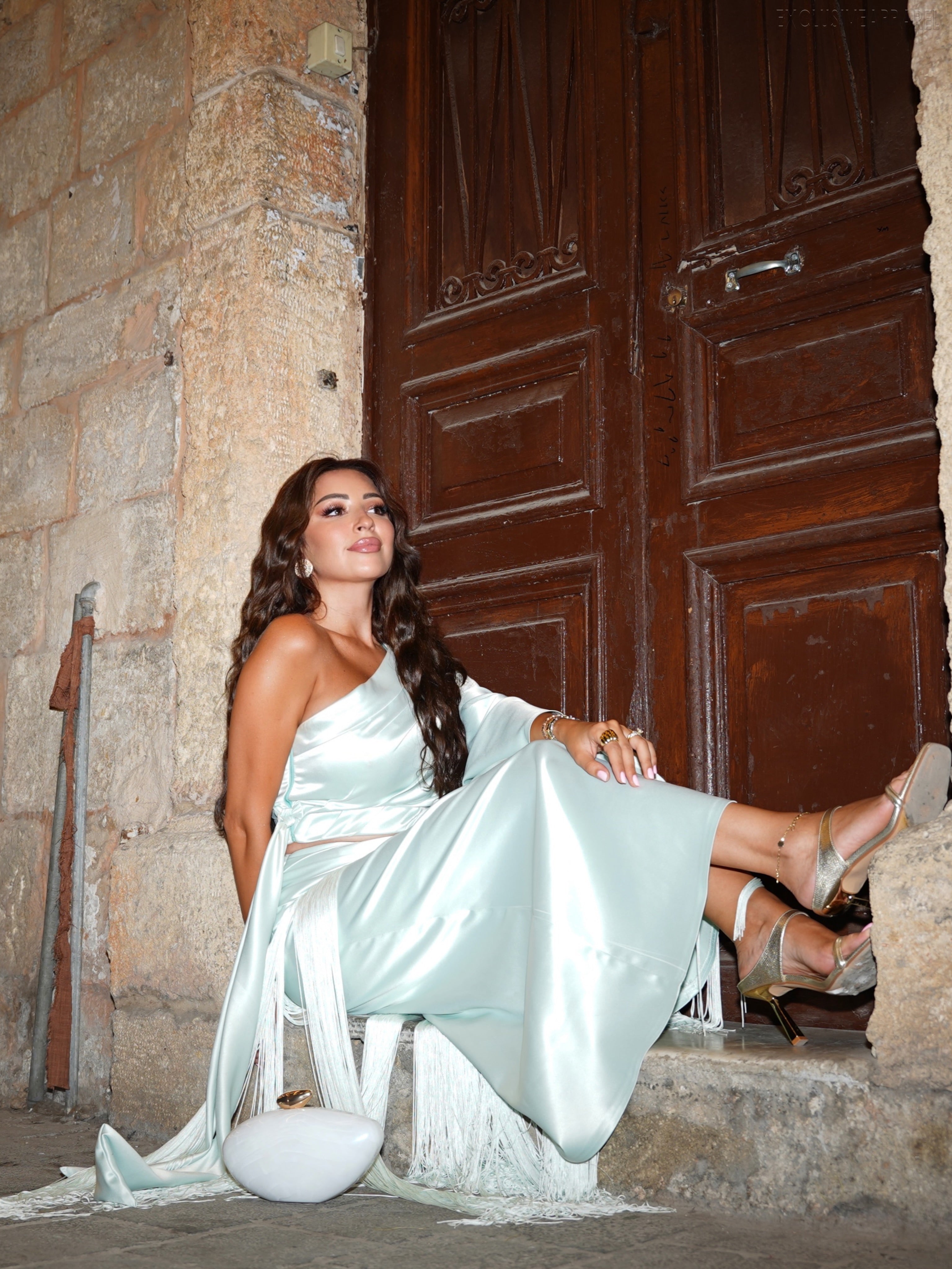Isadora Light Blue Single-Shoulder Fringe Long Dress Two of Set